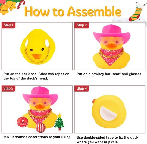 wonuu Car Dashboard Christmas Decorations Rubber Ducks, Christmas Eve Rubber Ducky for Car Ornament Cute Duck with Accessories, Cowboy Hat, Glasses, Necklace (Pink) in Saudi Arabia