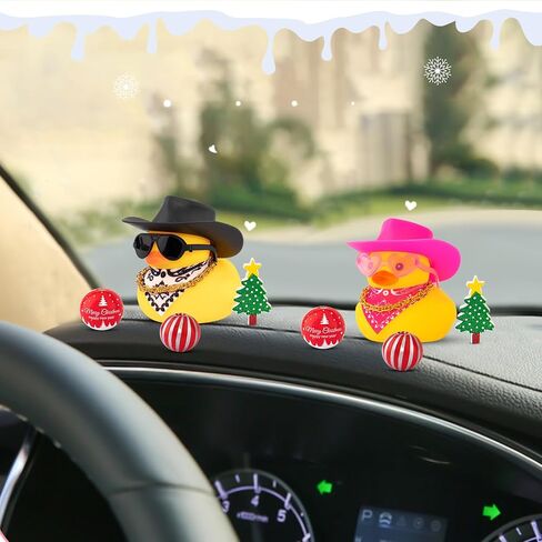 wonuu Car Dashboard Christmas Decorations Rubber Ducks, Christmas Eve Rubber Ducky for Car Ornament Cute Duck with Accessories, Cowboy Hat, Glasses, Necklace (Pink) in Saudi Arabia