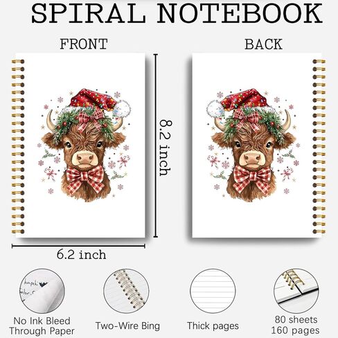 دفتر بقرة عيد الميلاد، مجلة عيد الميلاد بقرة المرتفعات، هدايا مكتب عيد الميلاد، هدايا بقرة المرتفعات، دفتر تكوين عيد الميلاد، دفتر عيد الميلاد الحلزوني 5.5 × 8.3 بوصة in Kuwait