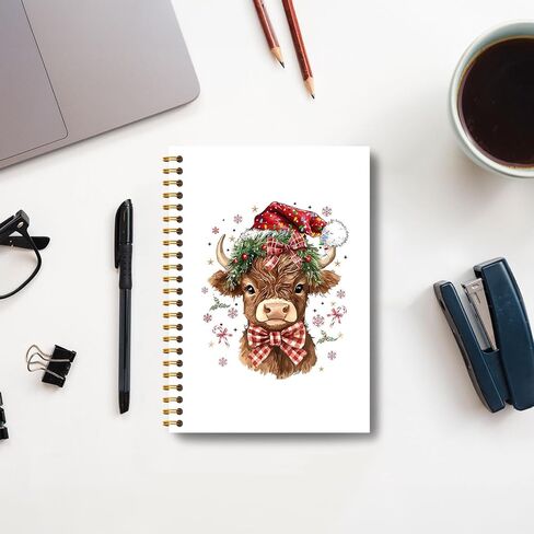 دفتر بقرة عيد الميلاد، مجلة عيد الميلاد بقرة المرتفعات، هدايا مكتب عيد الميلاد، هدايا بقرة المرتفعات، دفتر تكوين عيد الميلاد، دفتر عيد الميلاد الحلزوني 5.5 × 8.3 بوصة in Kuwait