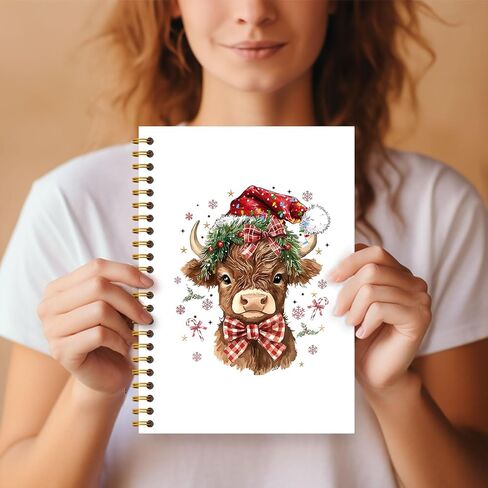دفتر بقرة عيد الميلاد، مجلة عيد الميلاد بقرة المرتفعات، هدايا مكتب عيد الميلاد، هدايا بقرة المرتفعات، دفتر تكوين عيد الميلاد، دفتر عيد الميلاد الحلزوني 5.5 × 8.3 بوصة in Kuwait