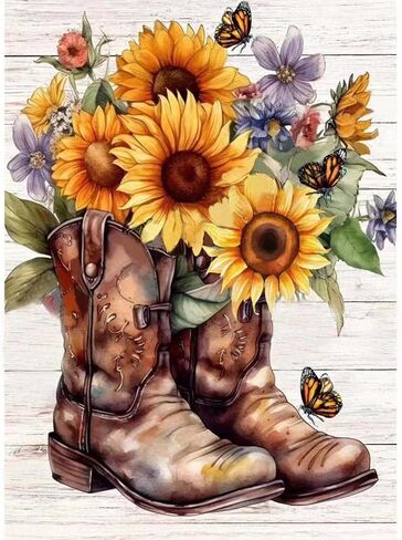 QENSPE Diamond Art Painting Kits for Adults,Boots and Sunflowers Full Drill Diamond Dots Paintings for Beginners,Round 5D DIY Arts and Crafts Gem Art Painting Kits 12x16inch in Kuwait