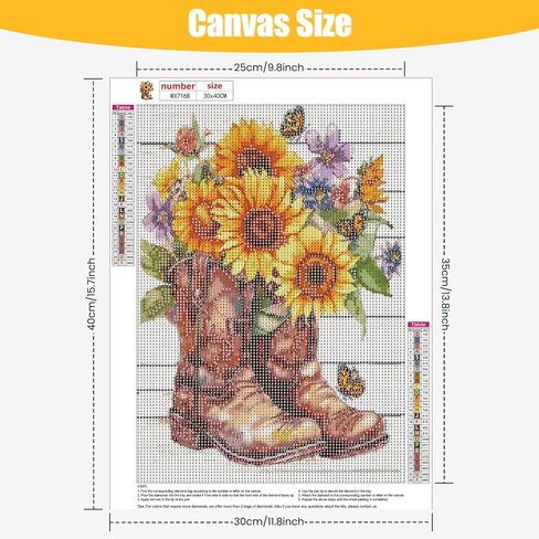 QENSPE Diamond Art Painting Kits for Adults,Boots and Sunflowers Full Drill Diamond Dots Paintings for Beginners,Round 5D DIY Arts and Crafts Gem Art Painting Kits 12x16inch in Kuwait