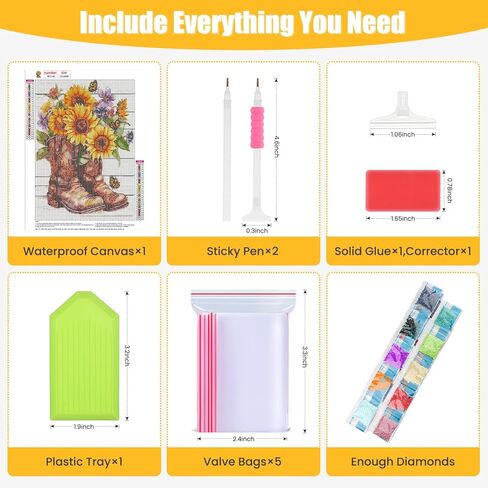 QENSPE Diamond Art Painting Kits for Adults,Boots and Sunflowers Full Drill Diamond Dots Paintings for Beginners,Round 5D DIY Arts and Crafts Gem Art Painting Kits 12x16inch in Kuwait