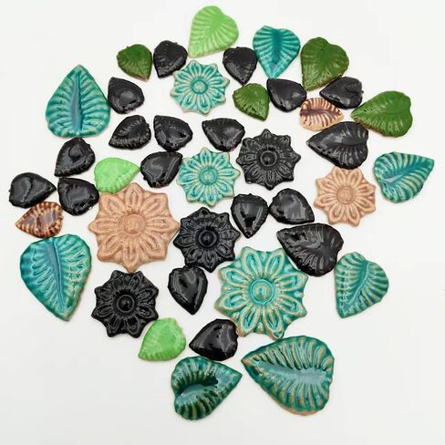 1.1LB Random Ceramic Mosaic Tiles for DIY Crafts,3 Sized Mosaic Pieces for Plates Flowerpots Making Supplies Home and Outdoor Decoration (Coffee, Leaves) in Saudi Arabia