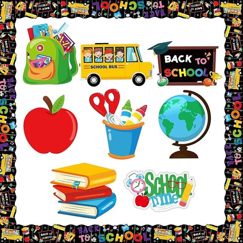 BeYumi 62Pcs Back to School Classroom Decorations Set Colorful First Day of School Cutouts with Bulletin Board Borders Trim for Elementary Preschool Kindergarten Nursery Chalkboard Wall Décor in Kuwait