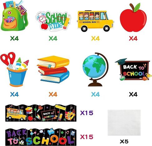BeYumi 62Pcs Back to School Classroom Decorations Set Colorful First Day of School Cutouts with Bulletin Board Borders Trim for Elementary Preschool Kindergarten Nursery Chalkboard Wall Décor in Kuwait