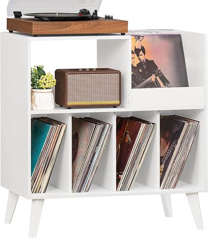 LELELINKY Large Record Player Stand, Turntable Stand with Storage, Vinyl Record Holder with Display Area, Record Player Table Holds Up to 300 Albums, Record Stand for Music Room Living Room-Oak in Saudi Arabia