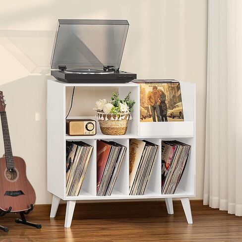LELELINKY Large Record Player Stand, Turntable Stand with Storage, Vinyl Record Holder with Display Area, Record Player Table Holds Up to 300 Albums, Record Stand for Music Room Living Room-Oak in Saudi Arabia
