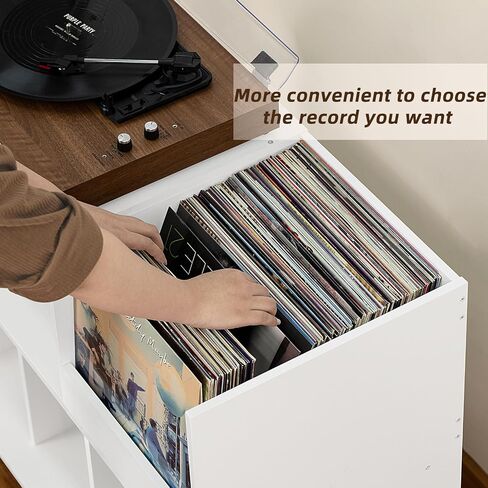 LELELINKY Large Record Player Stand, Turntable Stand with Storage, Vinyl Record Holder with Display Area, Record Player Table Holds Up to 300 Albums, Record Stand for Music Room Living Room-Oak in Saudi Arabia