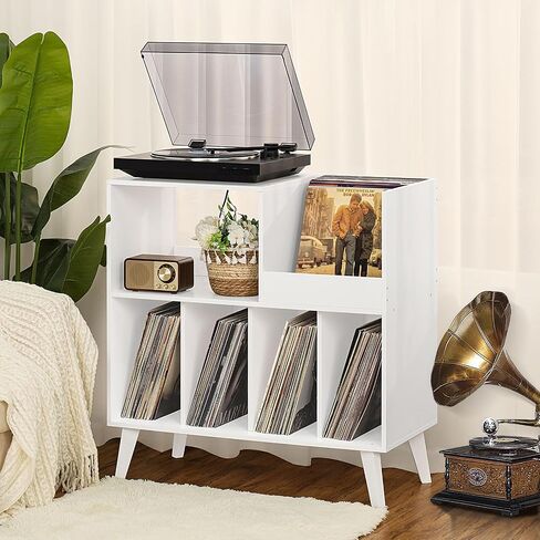 LELELINKY Large Record Player Stand, Turntable Stand with Storage, Vinyl Record Holder with Display Area, Record Player Table Holds Up to 300 Albums, Record Stand for Music Room Living Room-Oak in Saudi Arabia