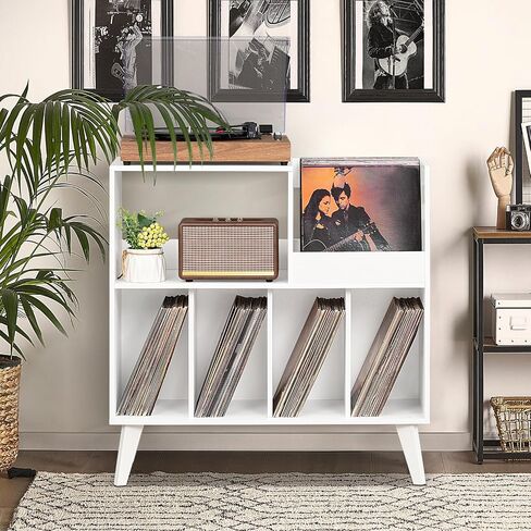 LELELINKY Large Record Player Stand, Turntable Stand with Storage, Vinyl Record Holder with Display Area, Record Player Table Holds Up to 300 Albums, Record Stand for Music Room Living Room-Oak in Saudi Arabia