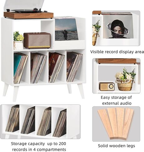LELELINKY Large Record Player Stand, Turntable Stand with Storage, Vinyl Record Holder with Display Area, Record Player Table Holds Up to 300 Albums, Record Stand for Music Room Living Room-Oak in Saudi Arabia