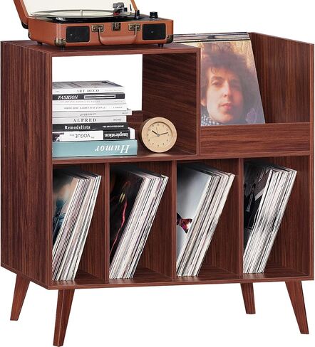 LELELINKY Large Record Player Stand, Turntable Stand with Storage, Vinyl Record Holder with Display Area, Record Player Table Holds Up to 300 Albums, Record Stand for Music Room Living Room-Oak in Saudi Arabia