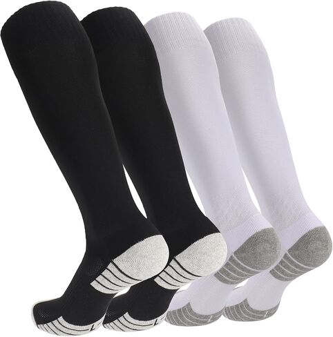 Ultrafun 4 Pairs Soccer Socks Cushioned Knee High Team Sports Football Socks for Men Youth Kids in Kuwait