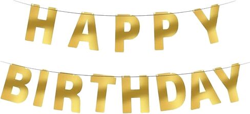 Happy Birthday Banner Bright Golden Birthday Sign Party Decorations Custom Banner Kit Can be Reused Happy Birthday Decor With 2 Wires and 1 Threading Device (Bright Golden) in Saudi Arabia
