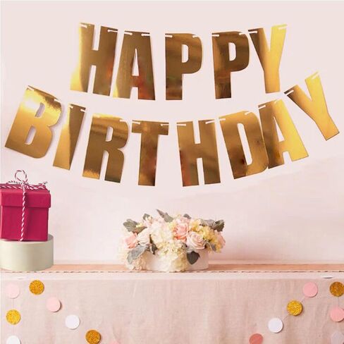 Happy Birthday Banner Bright Golden Birthday Sign Party Decorations Custom Banner Kit Can be Reused Happy Birthday Decor With 2 Wires and 1 Threading Device (Bright Golden) in Saudi Arabia
