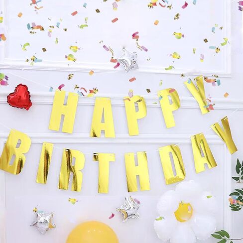 Happy Birthday Banner Bright Golden Birthday Sign Party Decorations Custom Banner Kit Can be Reused Happy Birthday Decor With 2 Wires and 1 Threading Device (Bright Golden) in Saudi Arabia