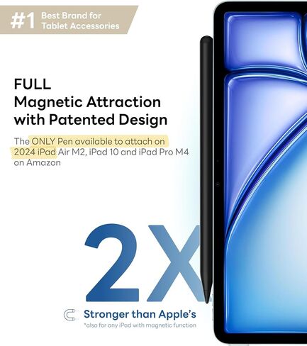 قلم eIP 2 لجهاز iPad 2024-2018، مغناطيسي كامل، دقة بكسل 0.1 مم، 2X أطراف متينة، قلم رفض راحة اليد لجهاز iPad 10/9/8/7/6th Gen، iPad Pro 12.9/11/13 بوصة M4، iPad إير 3/4/5/M2، آيباد ميني 5/6 in Kuwait