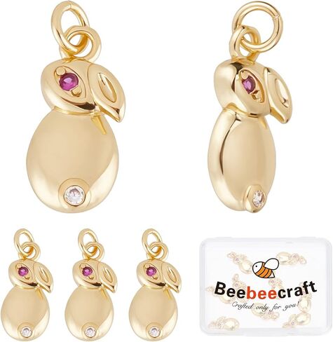 Beebeecraft 1 Box 10pcs Rabbit Charms 18K Gold Plated Brass Bunny Cubic Zirconia Pendants Charm with Jump Ring for Women Easter Necklaces Supplies Jewelry Making in Saudi Arabia