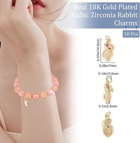 Beebeecraft 1 Box 10pcs Rabbit Charms 18K Gold Plated Brass Bunny Cubic Zirconia Pendants Charm with Jump Ring for Women Easter Necklaces Supplies Jewelry Making in Saudi Arabia