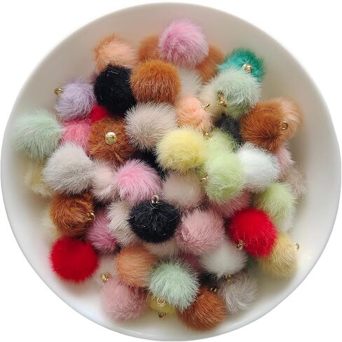 50pcs 17Colors Mixed Imitation Rabbit Fur Ball Pendant 0.6inch Pom Pom Fluffy Ball Charms for Earrings DIY Jewelry Accessories Keychain Bags Phone Chains in Saudi Arabia