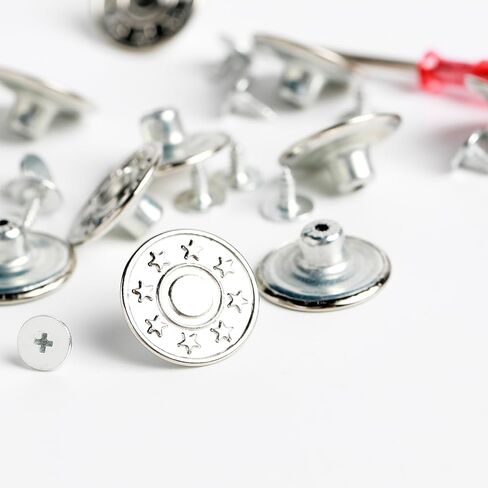 20mm Replacement Jean Buttons 12 Sets Shiny Silver Tack Buttons Close-Match Metal Button for Replacement, Easy Install no Sewing Skin&Clothes Protect with Screw and Tool Button for Jeans Pants Button in Saudi Arabia