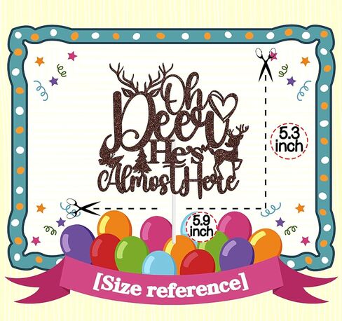Oh Deer He's Almost Here Cake Topper، Oh Deer Baby Shower Boy's Happy 1st عيد ميلاد كعكة الزينة، الغزلان ظبية الحمل تكشف عن الجنس تحت عنوان لوازم الحفلات للطفل الصبي، بريق بني in Kuwait