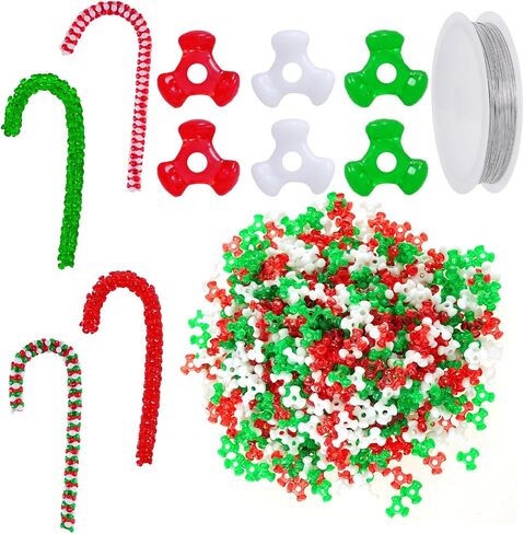 1600 Pcs Christmas Beads Holiday Plastic Beads with Beading Wire for Home Decor Necklaces Bracelets Earrings DIY Crafts Christmas Tree Hanging Decoration (Red White Green) in Kuwait