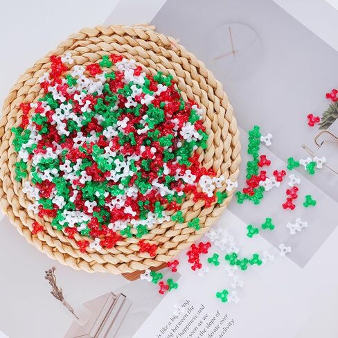1600 Pcs Christmas Beads Holiday Plastic Beads with Beading Wire for Home Decor Necklaces Bracelets Earrings DIY Crafts Christmas Tree Hanging Decoration (Red White Green) in Kuwait