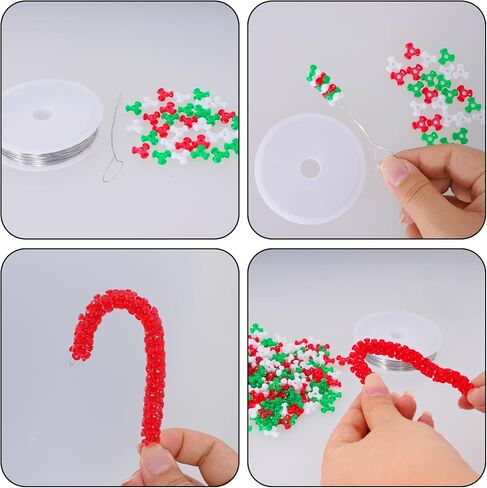 1600 Pcs Christmas Beads Holiday Plastic Beads with Beading Wire for Home Decor Necklaces Bracelets Earrings DIY Crafts Christmas Tree Hanging Decoration (Red White Green) in Kuwait