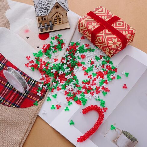 1600 Pcs Christmas Beads Holiday Plastic Beads with Beading Wire for Home Decor Necklaces Bracelets Earrings DIY Crafts Christmas Tree Hanging Decoration (Red White Green) in Kuwait
