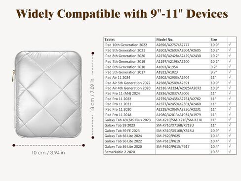 TiMOVO Puffy Tablet Sleeve for 9-11 Inch Tablet, Beige Tablet Sleeve for Women, iPad Carrying Case Travel Bag Fit with iPad 10th Gen 10.9, iPad Air 5/4, iPad Pro 11 2022-2018, Galaxy Tab S9/A9+ 2023 in Kuwait