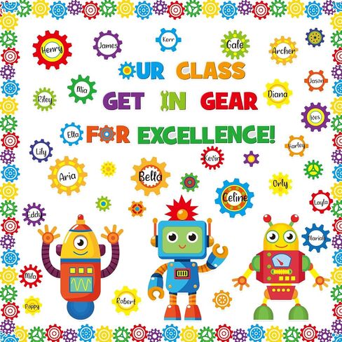 Gear Bulletin Board Decorations Set Gears Robot Back to School Classroom Decor Our Class Get in Gear for Excellence Bulletin Board Border Cutout for Stem Science Summer School Wall Decor in Saudi Arabia