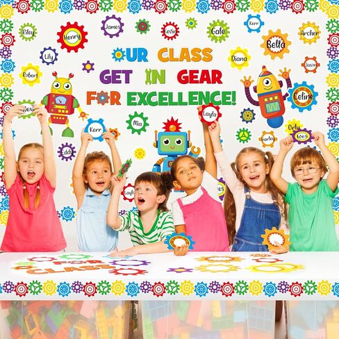 Gear Bulletin Board Decorations Set Gears Robot Back to School Classroom Decor Our Class Get in Gear for Excellence Bulletin Board Border Cutout for Stem Science Summer School Wall Decor in Saudi Arabia