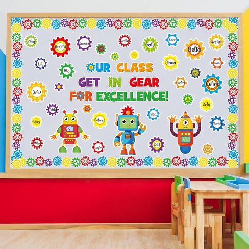 Gear Bulletin Board Decorations Set Gears Robot Back to School Classroom Decor Our Class Get in Gear for Excellence Bulletin Board Border Cutout for Stem Science Summer School Wall Decor in Saudi Arabia