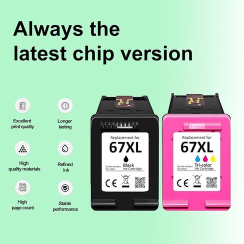 67XL Ink Cartridges Black Color Combo Pack Replacement for HP Ink 67 XL Fit for DeskJet 2700 2700e 2755 2755e 2752 4152 2755 4155e Envy 6000 6055 6400 6455 Printer (2 Pack) in Saudi Arabia