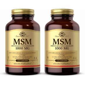 SOLGAR MSM 1000 mg - 120 Tablets, Pack of 2 - Supports Joints & Connective Tissue - Non-GMO, Vegan, Gluten Free, Dairy Free, Kosher, Halal - 240 Total Servings