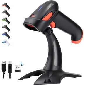 Tera Barcode Scanner Wireless 1D 2D QR with Stand: Battery Level Indicator 3 in 1 Works with Bluetooth 2.4G Wireless USB Wired Handheld Bar Code Reader with Vibration Alert HW0002 Orange