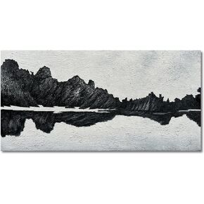 NANKAI Hand-Painted Black and White Painting Minimalism Black White Artwork for Wall Decoration Large Abstract Oil Painting Wall Art 30x60 Inch