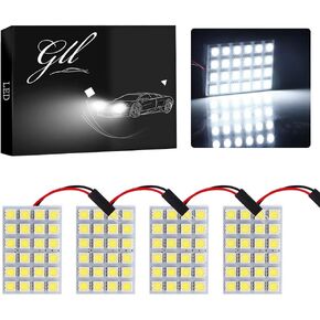 GrandviewTM White 10-Pack 5050 24SMD LED Panel Dome Light Auto Car Reading Interior Lamp License Plate Light(DC-12V) + T10 BA9S Festoon Adapter