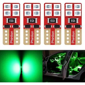 PHINLION 12V T10 168 194 Amber Yellow LED Bulbs, Super bright Minitaure 2835 8-SMD Wedge 12961 12396 Car Interior Dome Map Door Courtesy Side Maker Lights, Pack of 4