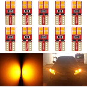 PHINLION Super Bright Miniature Wedge T10 168 194 2825 2827 12396 LED Bulbs for Car Interior Dome Map Side Marker Parking Lights, Amber Yellow (10 Pack)