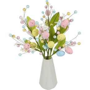 Tinsow Artificial Easter Flower, 3 Pcs Easter Spray with Eggs and Colorful Berries Decorative Spring Floral Stems Speckled Easter Egg Twig Branches for Easter, Floral Arrangement Centerpiece