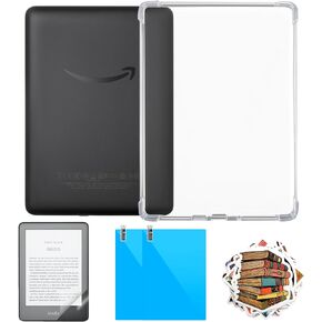 4 in 1 Clear Case with 2 Screen Protector and 50 Sticker for Kindle Paperwhite 12th Gen 2024 (7") & Kindle Colorsoft Signature Edition (7"),【All-Around Protection】【Light Weight】【Anti-Scratch】