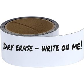 Houseables Magnetic Dry Erase Labels, Write On Magnets for Classroom, Glossy White, 1 Inch Wide x 25' Long, Roll, Writable Strips, Wipe Off Label, Magnetically Whiteboard Receptive Sheet, Craft, Tags