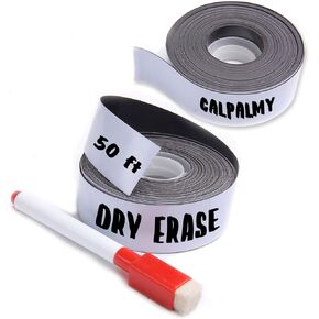 (2-Pack) 1 Inch x 25 Feet Magnetic Dry Erase Strips - Magnetic Labels Roll Perfect Alternative for Messy Sticker Labels - Write and Erase Whiteboard Magnetic Tape Roll Made from Strong Magnet Sheet