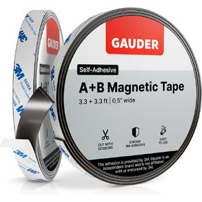 GAUDER A+B Magnetic Tape I Magnetic Strips with Adhesive Backing for Fly Screen & more | Magnetic Tape Roll (3.3 ft + 3.3 ft)