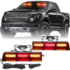XRIDONSEN Emergency Strobe Dash Traffic Advisor Light Bar Amber Safety Hazard Warning Flashing Lights Interior Front/Rear Windshield Deck Split for Construction Vehicles Trucks (2x10, 24 LED)