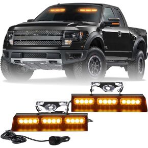 XRIDONSEN Emergency Strobe Dash Traffic Advisor Light Bar Amber Safety Hazard Warning Flashing Lights Interior Front/Rear Windshield Deck Split for Construction Vehicles Trucks (2x10, 24 LED)
